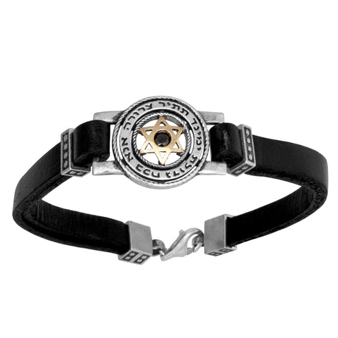 Men's Bracelet Kabbalah Ana Bekoach Sterling Silver Genuine Leather & Black Onyx Men's Bracelet Kabbalah Ana Bekoach Sterling Silver Genuine Leather & Black Onyx