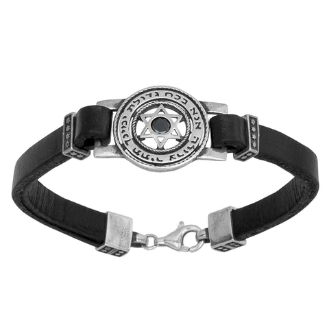 Men's Bracelet Kabbalah Ana Bekoach Sterling Silver Genuine Leather Black Onyx Men's Bracelet Kabbalah Ana Bekoach Sterling Silver Genuine Leather Black Onyx