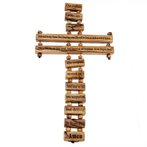 Olive Wood Cross Wall Hanging – “Our Father” Lord’s Prayer from Holy Land 9"/24cm Olive Wood Cross Wall Hanging – “Our Father” Lord’s Prayer from Holy Land 9"/24cm