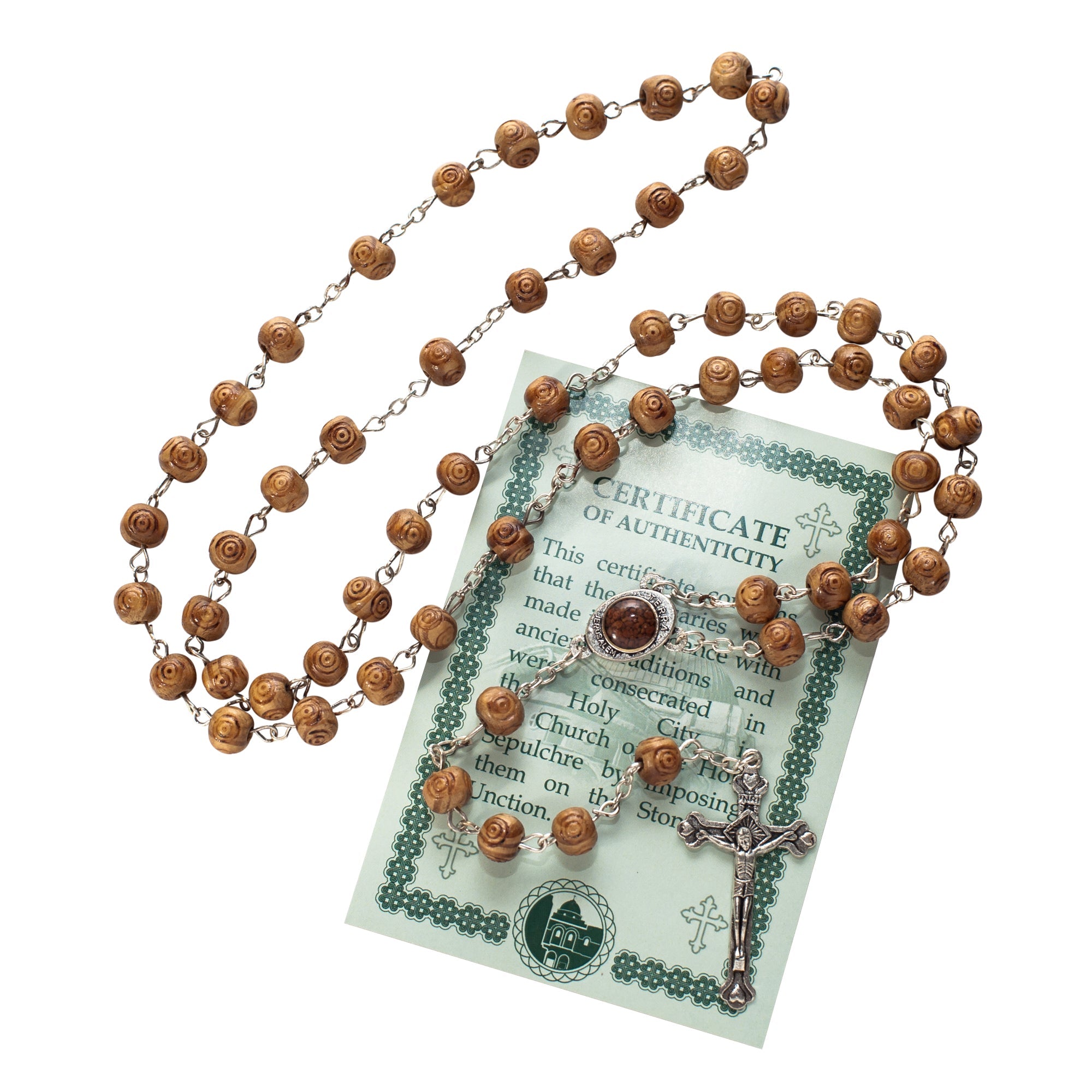 Olive wood Handmade Rosary beads Prayer Knot with Holy Soil from Jerusalem 21" Olive wood Handmade Rosary beads Prayer Knot with Holy Soil from Jerusalem 21"