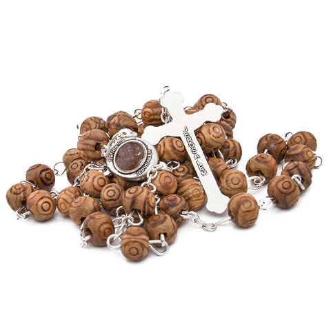 Olive wood Handmade Rosary beads Prayer Knot with Holy Soil from Jerusalem 21" Olive wood Handmade Rosary beads Prayer Knot with Holy Soil from Jerusalem 21"