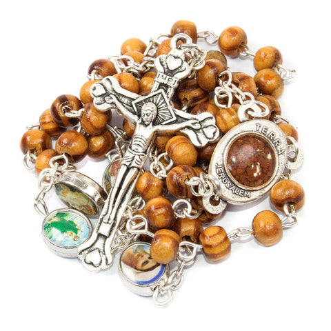 Olive wood Handmade Rosary beads Prayer Knot with Holy Soil from Jerusalem 17" Olive wood Handmade Rosary beads Prayer Knot with Holy Soil from Jerusalem 17"