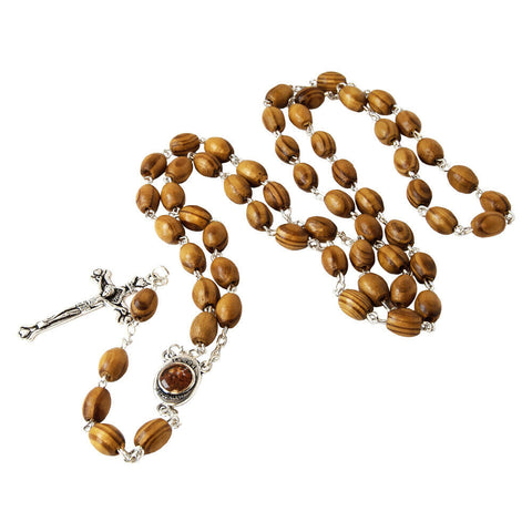 Olive wood Handmade Rosary beads Prayer Knot with Holy Soil from Jerusalem 23" Olive wood Handmade Rosary beads Prayer Knot with Holy Soil from Jerusalem 23"