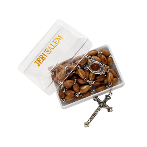 Olive wood Handmade Rosary beads Prayer Knot with Holy Soil from Jerusalem 23" Olive wood Handmade Rosary beads Prayer Knot with Holy Soil from Jerusalem 23"