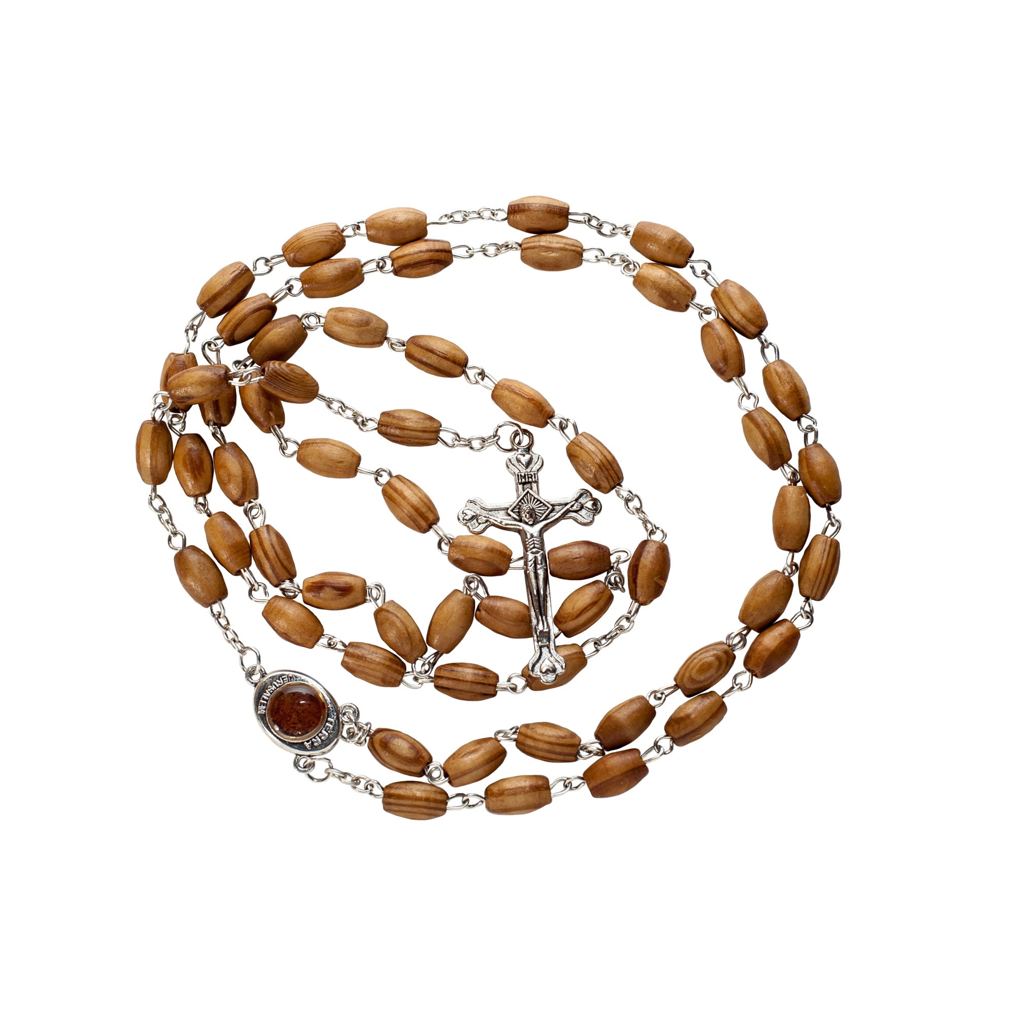 Olive wood Handmade Rosary beads Prayer Knot with Holy Soil from Jerusalem 23" Olive wood Handmade Rosary beads Prayer Knot with Holy Soil from Jerusalem 23"