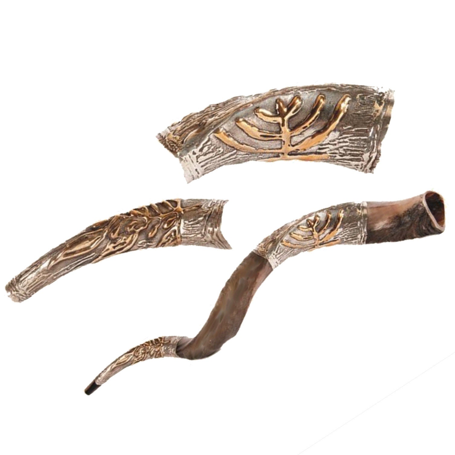 silver plated shofar Jerusalem style, kudu spiral detail
 silver plated shofar Jerusalem style, kudu spiral detail