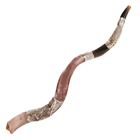 silver plated kudu horn shofar with Jerusalem styling
 silver plated kudu horn shofar with Jerusalem styling