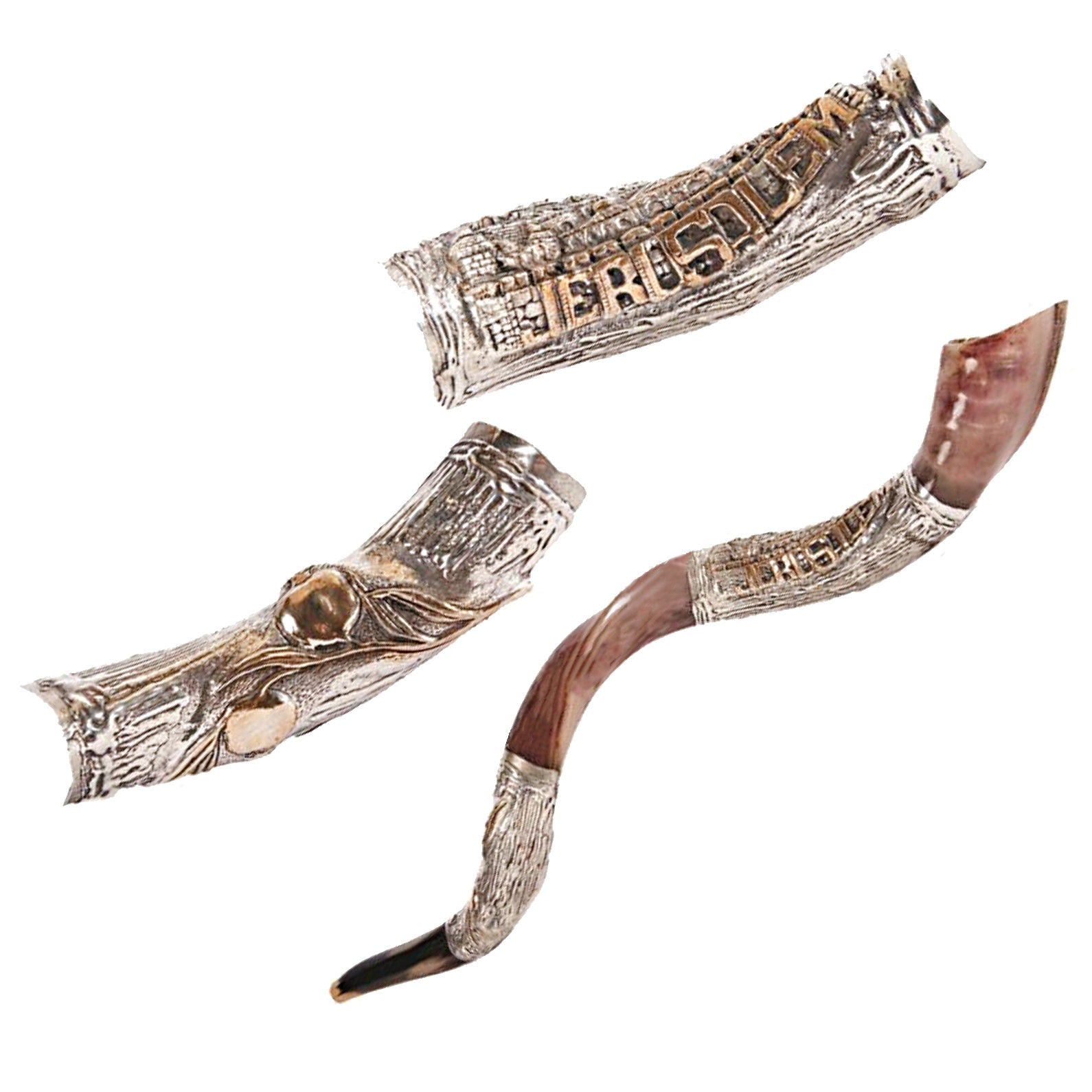 Traditional silver plated shofar Jerusalem finish, ceremonial
 Traditional silver plated shofar Jerusalem finish, ceremonial