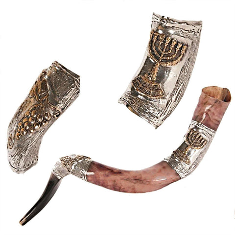 Silver plated shofar Jerusalem mouthpiece detail, smooth start
 Silver plated shofar Jerusalem mouthpiece detail, smooth start