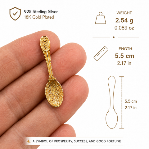 18K Gold Plated 925 Silver Lucky Spoon Talisman for Wallet Prosperity