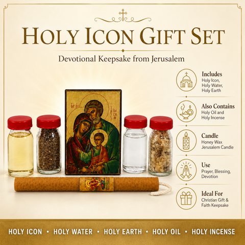 Blessed Pilgrim Set from the Holy Land with Icon, Candle, Oil, Water, Earth and Incense