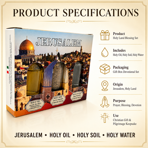 Jerusalem Holy Land Blessing Set with Holy Oil, Holy Soil, and Holy Water