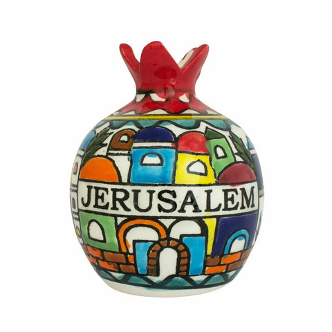 Armenian Ceramic Pomegranate Figurine – Simplistic Jerusalem Design 3.5"