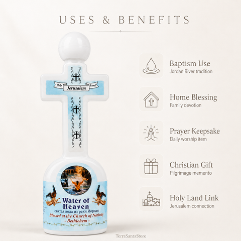 Blessed Jordan River Holy Water in Jerusalem Cross Bottle - Authentic Holy Land Gift