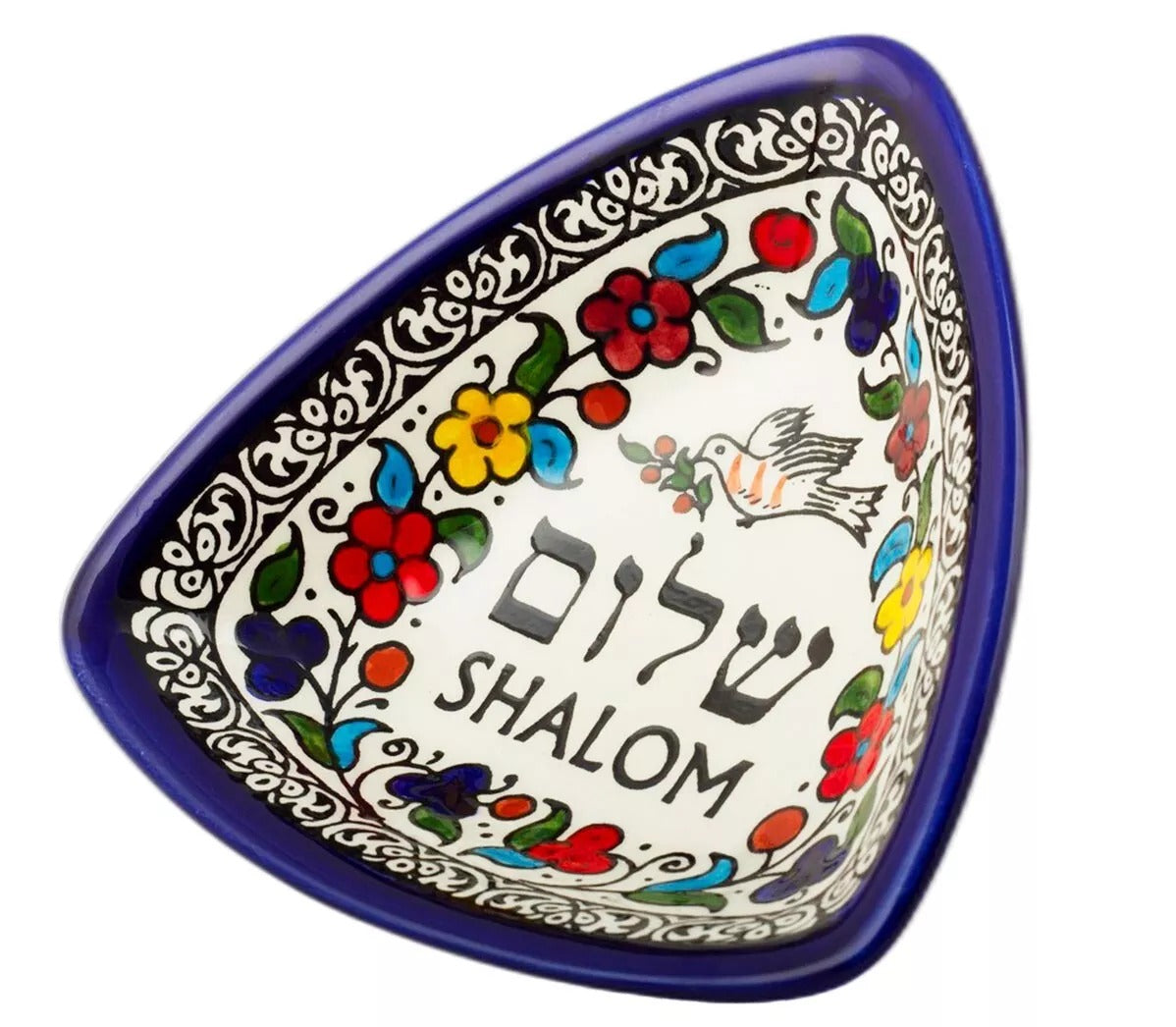 Bright Colorful Triangle Decorative Bowl -Shalom Design | Armenian Ceramic 6"/14cm
