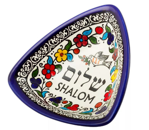 Bright Colorful Triangle Decorative Bowl -Shalom Design | Armenian Ceramic 6"/14cm