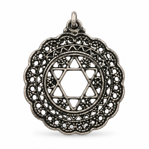 925 Silver Filigree Star of David Pendant Oxidized Magen David Necklace
