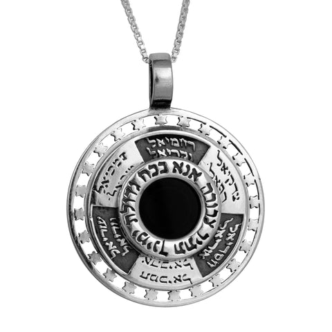 Pendant Kabbalah Names of 12 Angels & Ana Bekoach w/ Onyx Sterling Silver Amulet