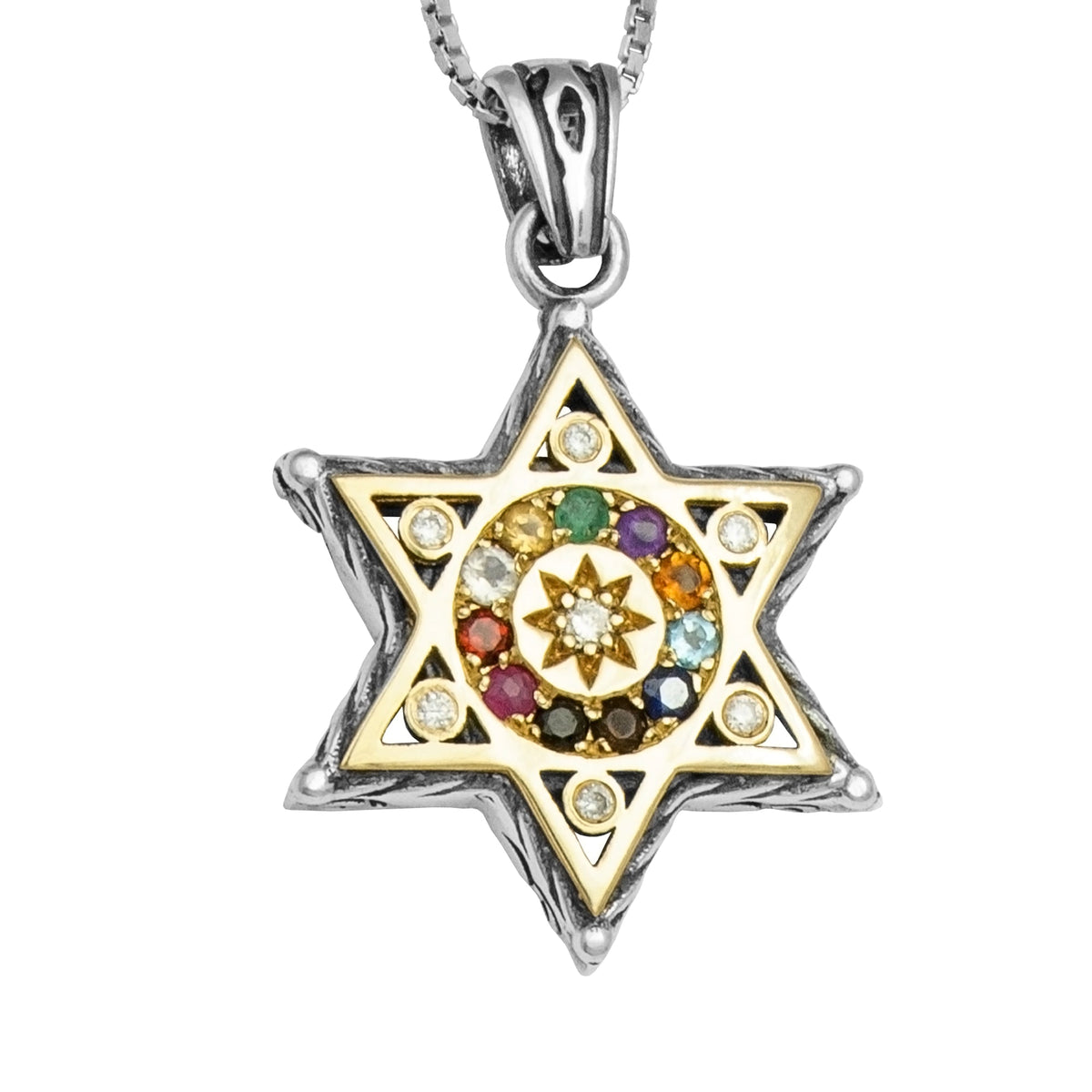 Kabbalah Pendant Star of David Hoshen 12 Tribes Crystals CZ Silver 925 & Gold 9K