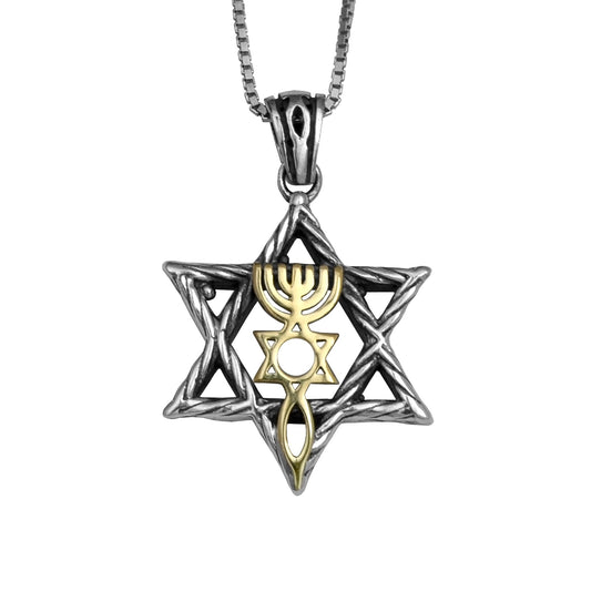 Pendant Star od David w/ Messianic Movement Seal Yeshua Symbol Sterling Silver