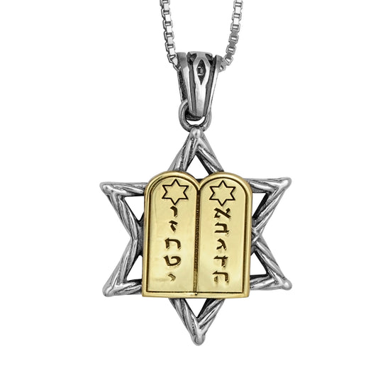 Pendant Star of David The Ten Commandments 10 Covenant Moses Bible Silver 925