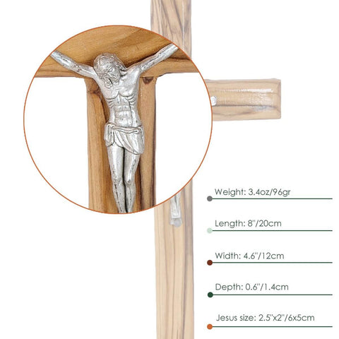 Christian Wall Cross Сrucifix Olive Wood Handmade from Bethlehem 8"