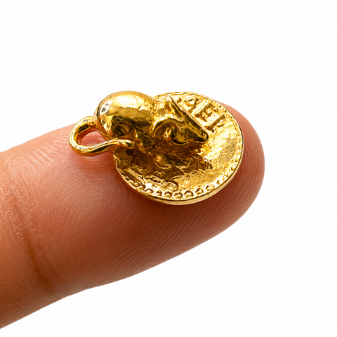 Mouse on Shekel Coin Amulet 925 Sterling Silver 18K Gold Plated Wallet Charm