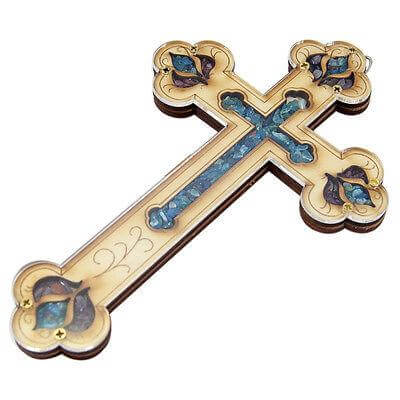 Handmade Cross with Semi-Precious Stones from Jerusalem Holy Land  7 inch