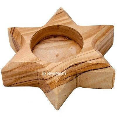 2 Star of David Olive Wood Candleholder Tea Candle from Bethlehem Hand Made - Holy Land Store