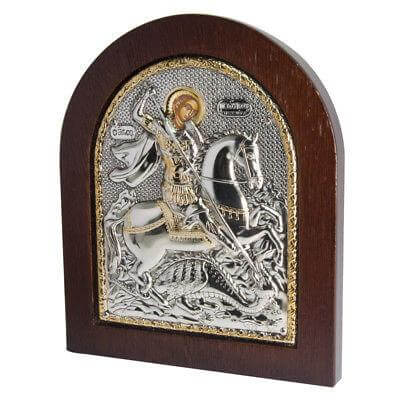 Biblical Icon icon of St. George the Victorious Sterling silver 925 13 x 11 cm - Holy Land Store