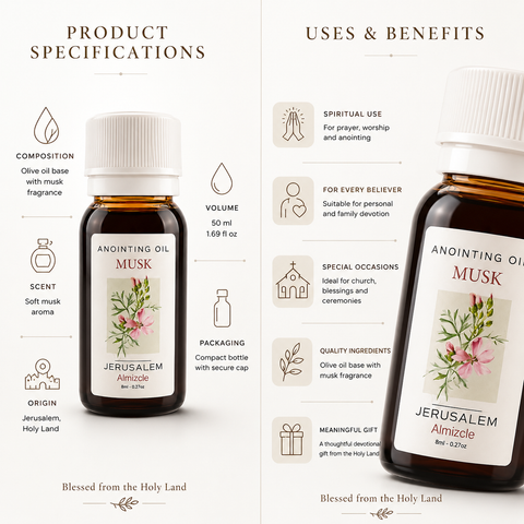 Blessed Holy Land Musk Anointing Oil — 50ml Authentic Jerusalem Prayer & Worship Blend