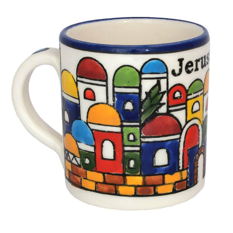 Handmade Souvenir Decorative Mug Jerusalem city Armenian Ceramics, Israel