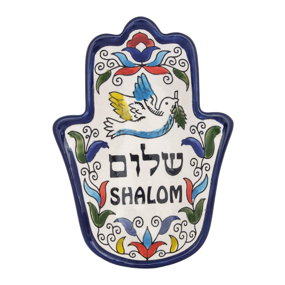 Armenian Ceramic Decorative Bowl in form of Hamsa Shalom Piece with Pigeon (4.72x2.95 inch)