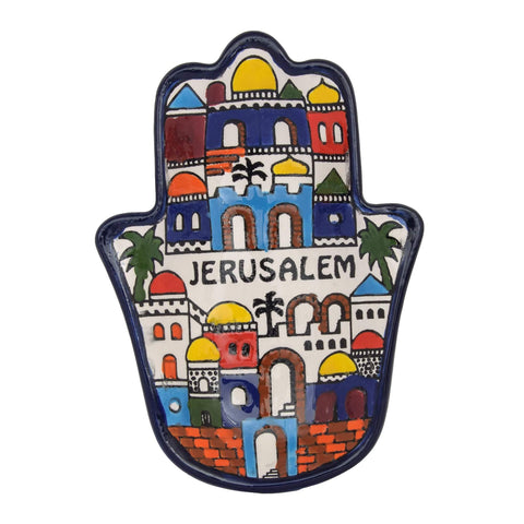 Armenian Ceramic Decorative Bowl in form of Hamsa Jerusalem (4.72x2.95 inch)