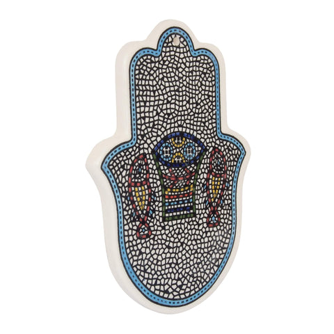 Armenian Ceramic Decorative Hamsa Wall Decor Tabgha (5.31x3.93 inch) Light Blue Border