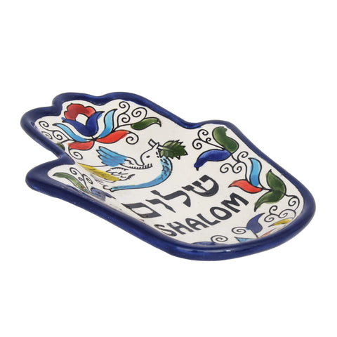 Armenian Ceramic Decorative Bowl in form of Hamsa Shalom Piece with Pigeon (4.72x2.95 inch)