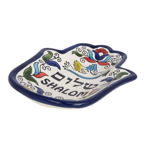 Armenian Ceramic Decorative Bowl in form of Hamsa Shalom Piece with Pigeon (4.72x2.95 inch)