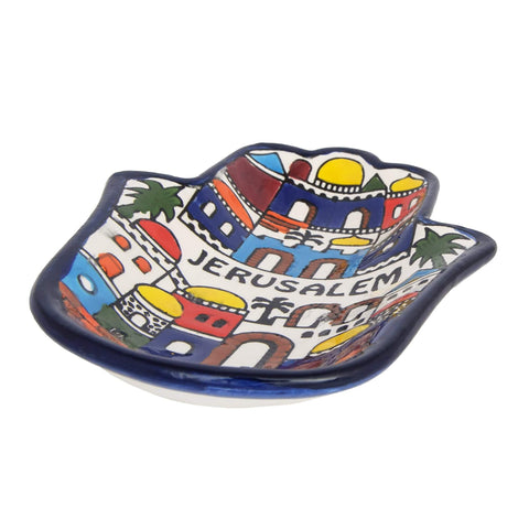 Armenian Ceramic Decorative Bowl in form of Hamsa Jerusalem (4.72x2.95 inch)