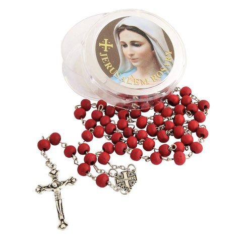 Wooden Rosary w/Crucifix Cross, Virgin Mary & Rose Aroma Israel 18,5"