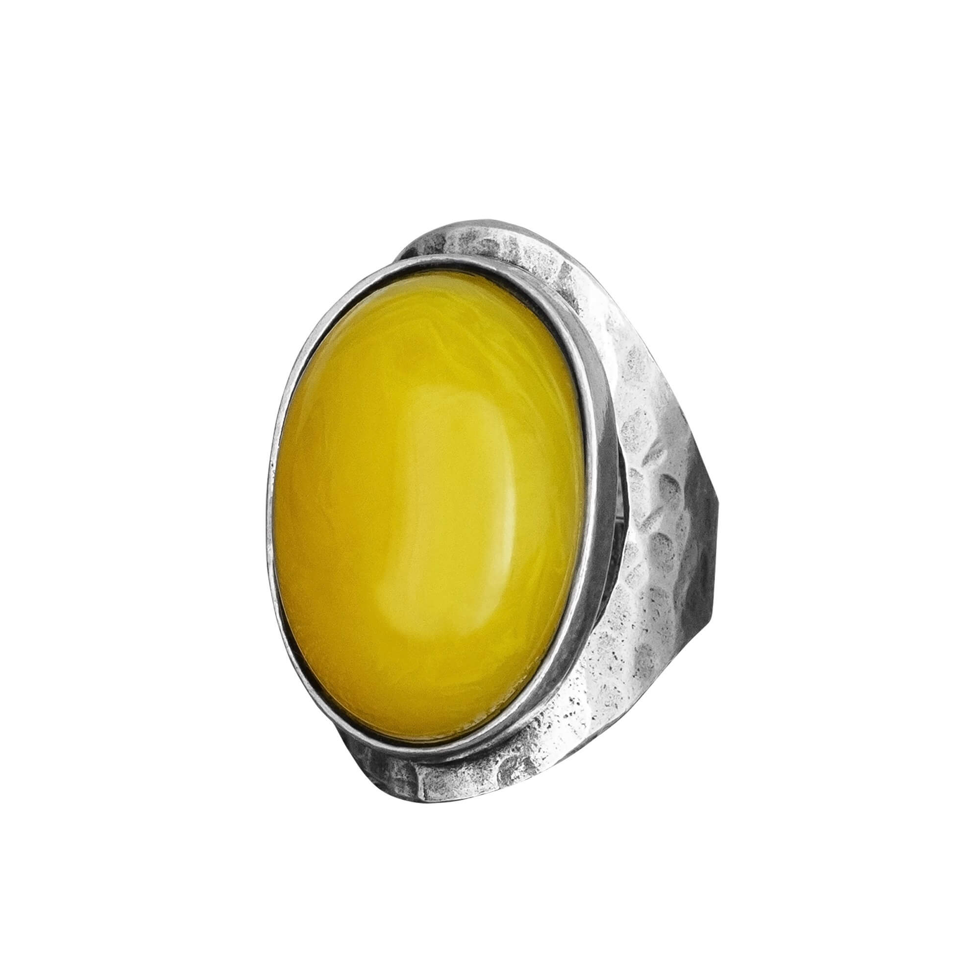 Huge Chinese Yellow Amber Sterling Silver Ring Handmade From Israel