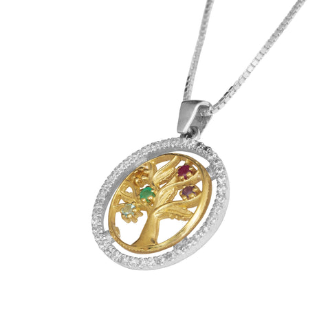 Pendant Tree of Life Multicolor Crystals CZ Silver 925 Gold 9K Jewelry Ø0.81"