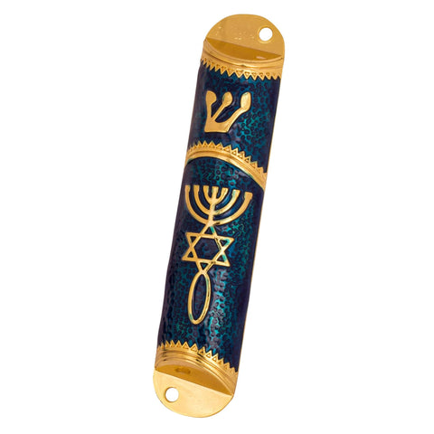 Gold Enamel Door Mezuzah Scroll Case Shedai Jewish for Klaf Parchment 4" (10,5cm)