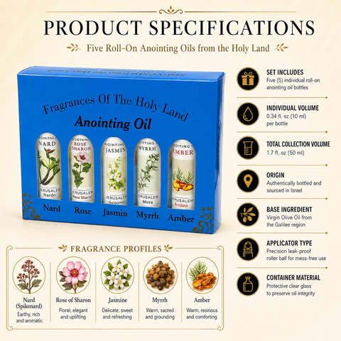 Holy Land Anointing Oil Roll-On Set – Amber, Rose of Sharon, Nard, Jasmine & Myrrh