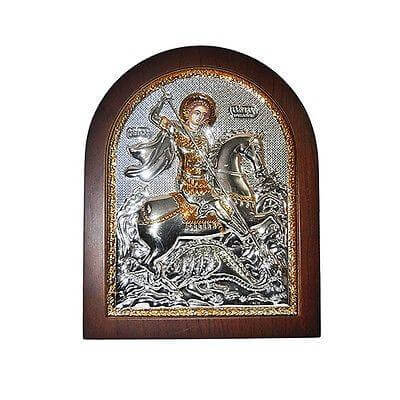 Icon St.George Sterling Silver 925 from the Holy Land Jerusalem 8.5 x 7 cm - Holy Land Store