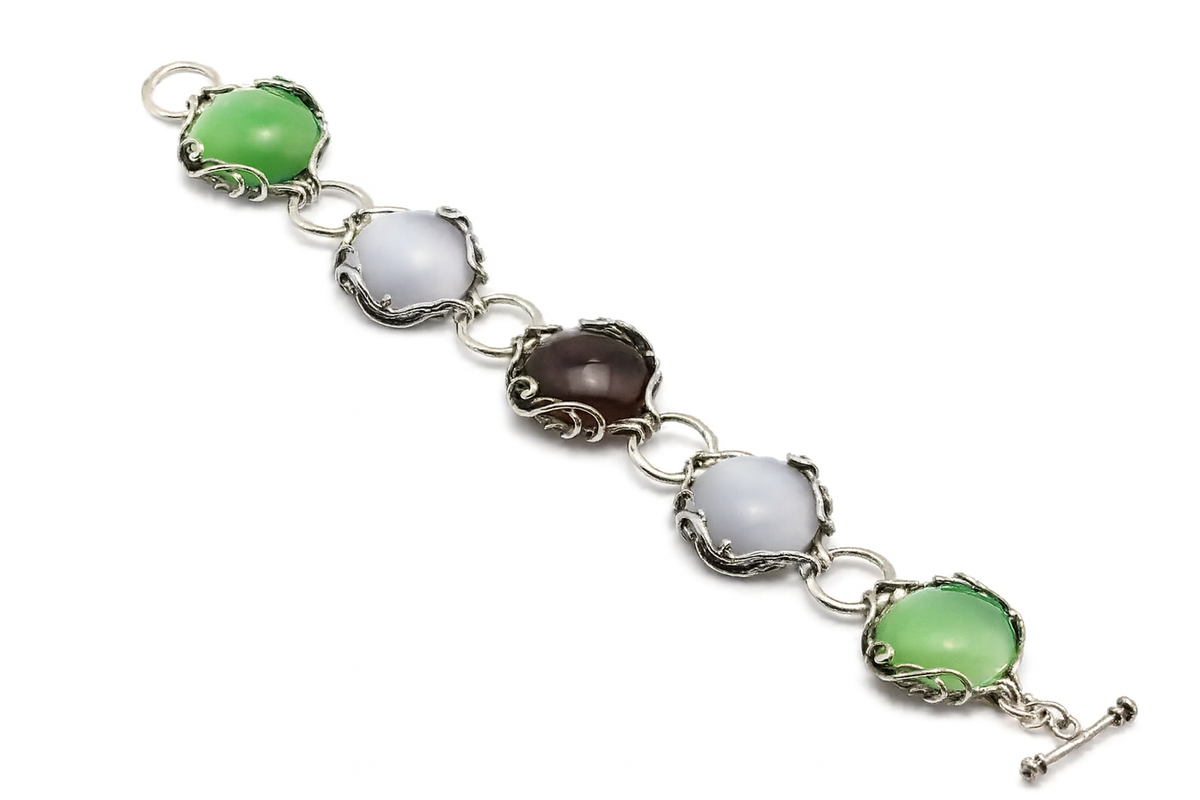 925 Sterling Silver Bracelet with Multicolor Cat’s Eye Gemstones