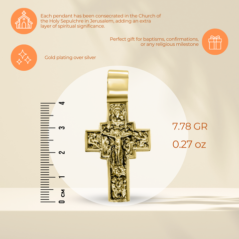 Large Sterling Silver / Gold Plated Double-sided Eastern Orthodox Crucifix Cross Necklace for Men 1.5"/4cm