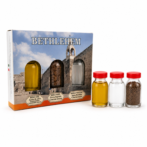 Blessed Holy Land Gift Set – Authentic Bethlehem Soil, Jordan River Water & Virgin Olive Oil