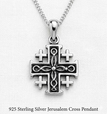 925 Sterling Silver Jerusalem Crusader Cross Pendant Authentic Holy Land Jewelry