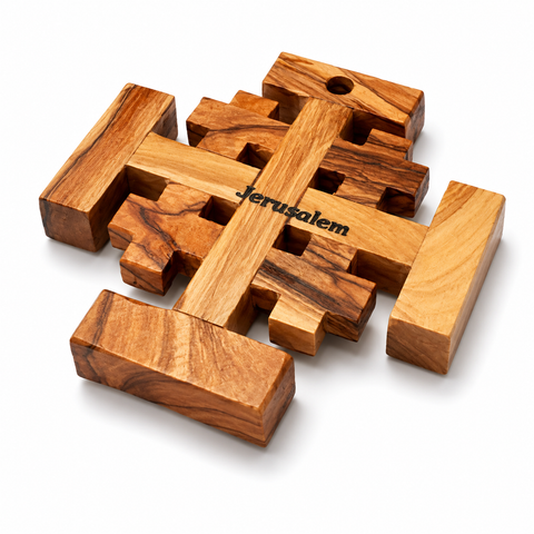 Jerusalem Cross Natural Olive Wood Wall Plaque Authentic Bethlehem Carving