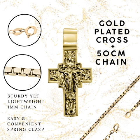 Large Sterling Silver / Gold Plated Double-sided Eastern Orthodox Crucifix Cross Necklace for Men 1.5"/4cm